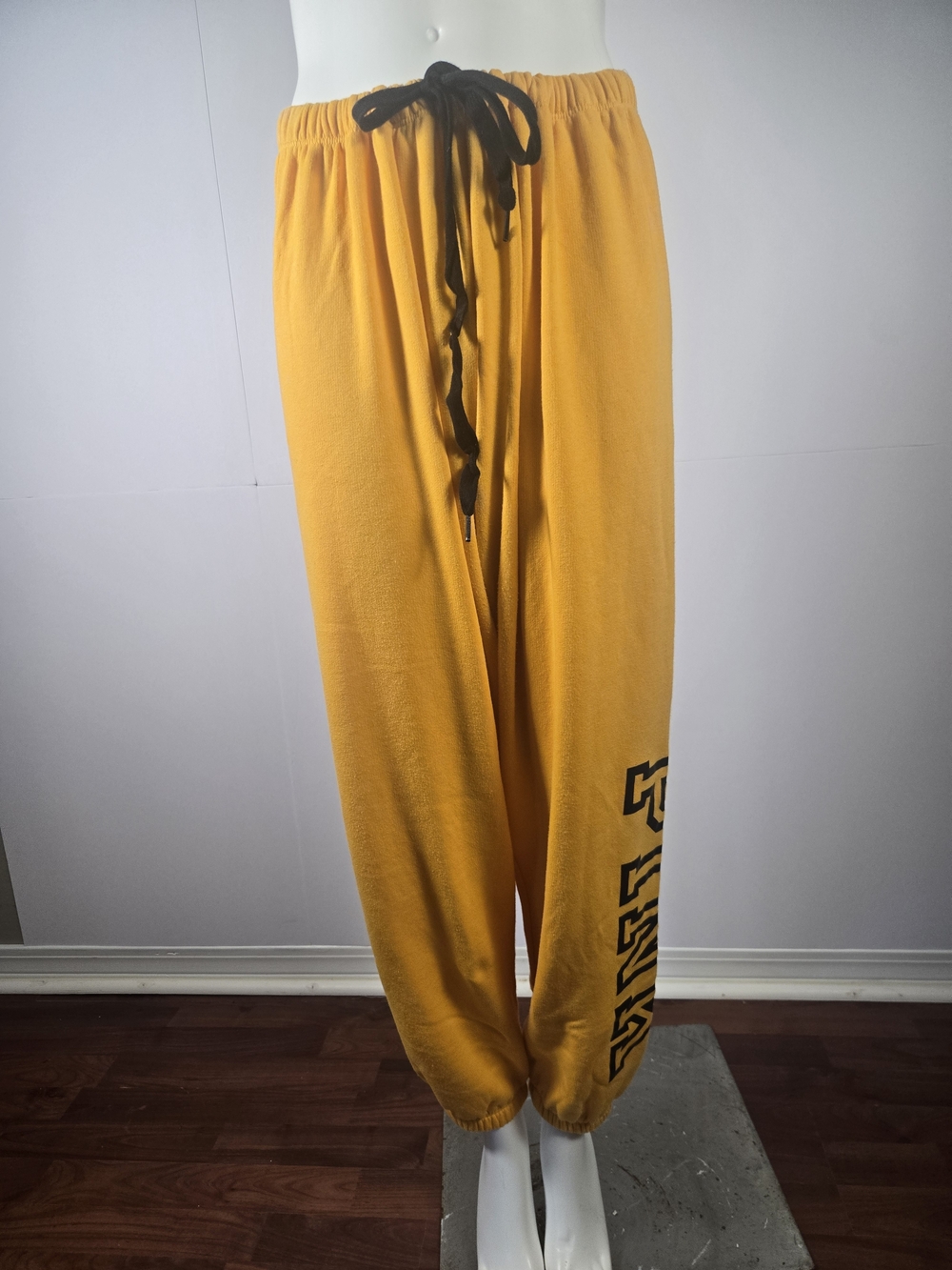 PINK Victoria's Secret Mustard Yellow Drawstring Joggers with Black Tie